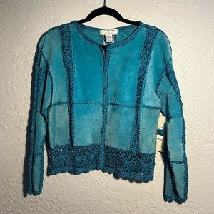 ❗️Rare Vintage Turquoise Suede Patchwork Crocheted Jacket NWT❗️